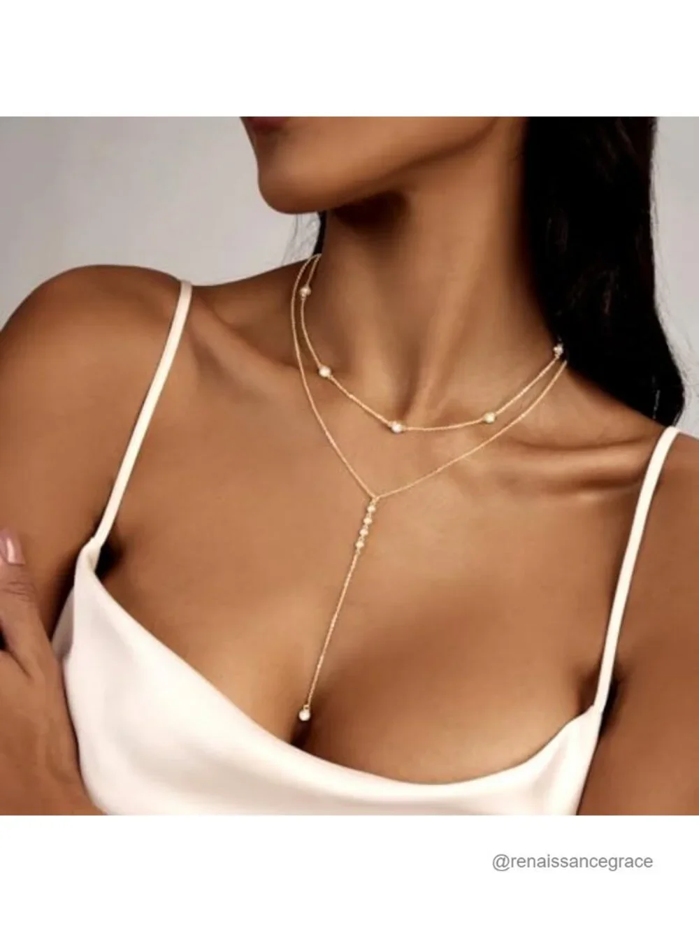 Layered Lariat Necklace Set Gold Plated CZ Y-Shaped Choker Wedding Jewelry